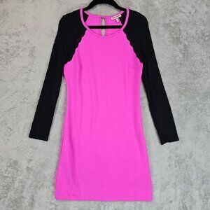 Juicy Couture Mini Dress Womens Size XS Hot Pink/Black Lace Long Sleeves Stretch